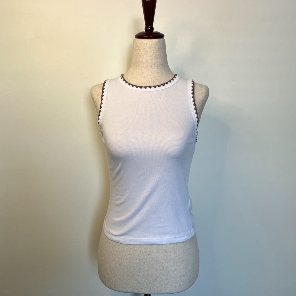 White Tank Top with colorful Trim size XS